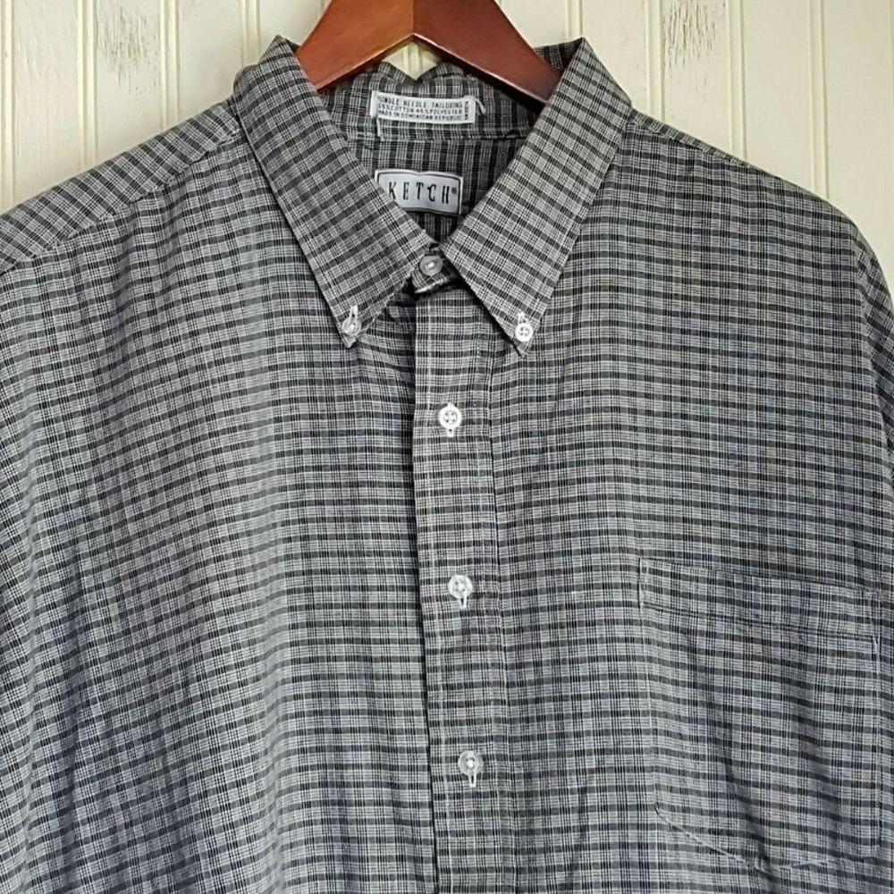 Ketch Shirt Mens 4XL Gray Check Long Sleeve Button-Down Chest Pocket Casual